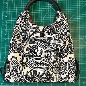Lisa Lill Studio Reversible Black & White Paisley Tote Bag with Top Handle